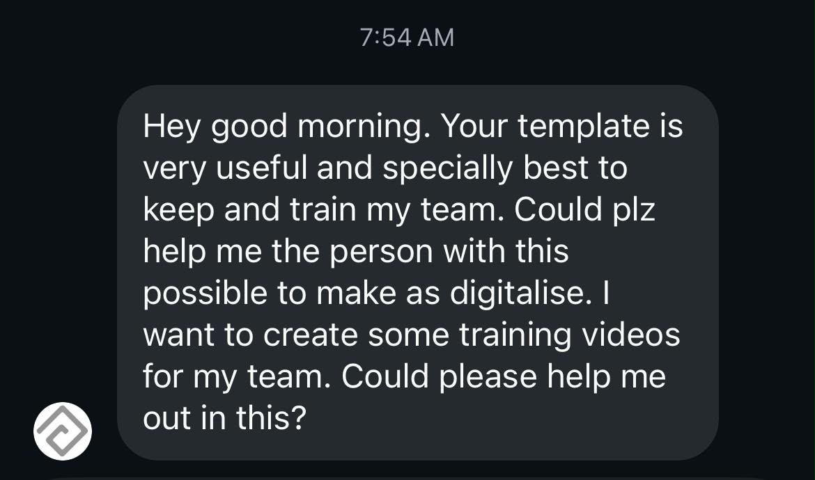 Client message about the template